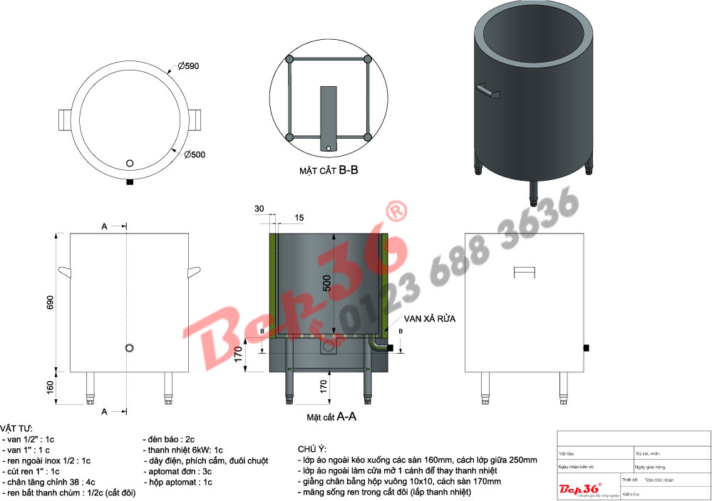 Bản vẽ thiết kế nồi nấu đa năng công nghệ dầu dẫn nhiệt Bep36