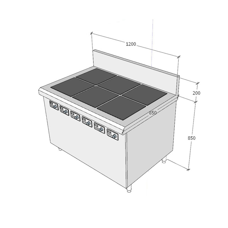 Kích thước bếp từ công nghiệp 6 vùng nấu